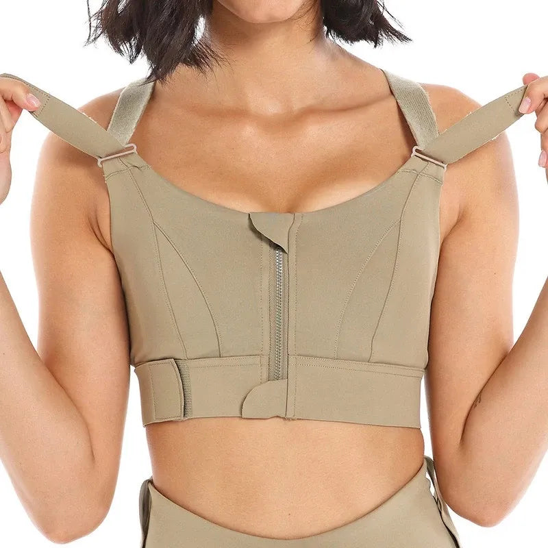 Ultimate Women Sports Bras Front Zipper Plus Size Adjustable Strap
